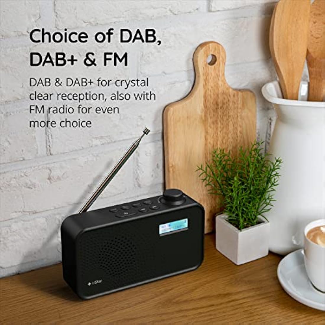 DAB Radio Portable, DAB Plus/DAB Radio, FM Radio, Small Radio, Digital Radio Mains Powered or Battery, USB Charging, Clear LCD Display (Black)