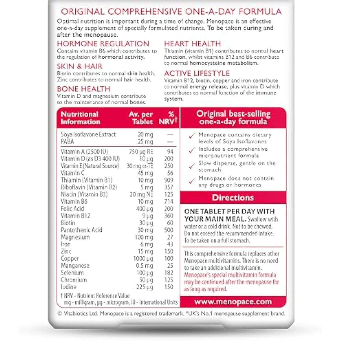 Menopace Original - No. 1 Menopause Supplement for Women. by Vitabiotics. 30-Day Vitamin Perimenopause formula - Pack of 1 , 30 Tablet