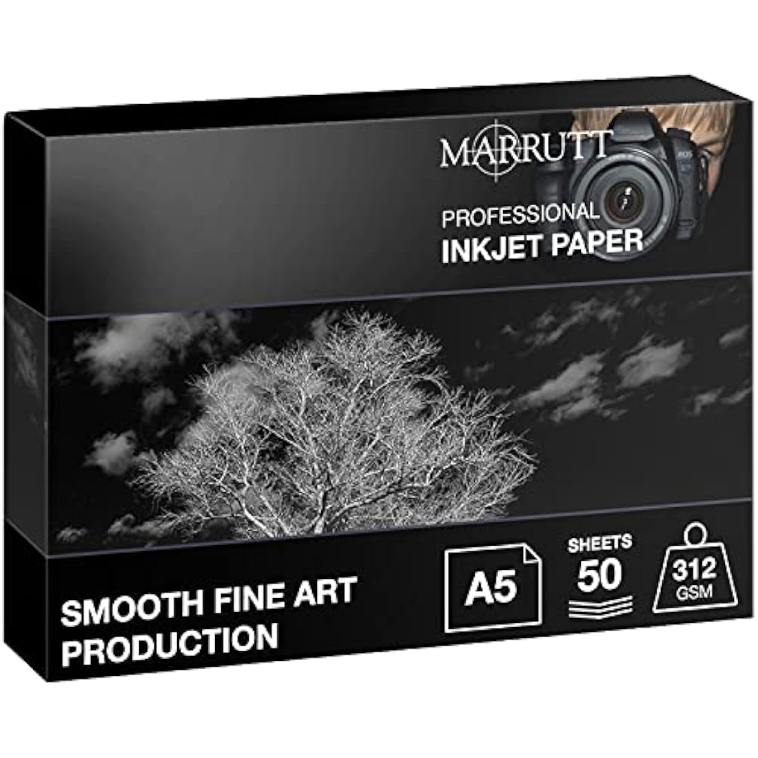 Marrutt 312gsm Smooth Fine Art Production Inkjet Photo Paper - A5, 50 Sheets