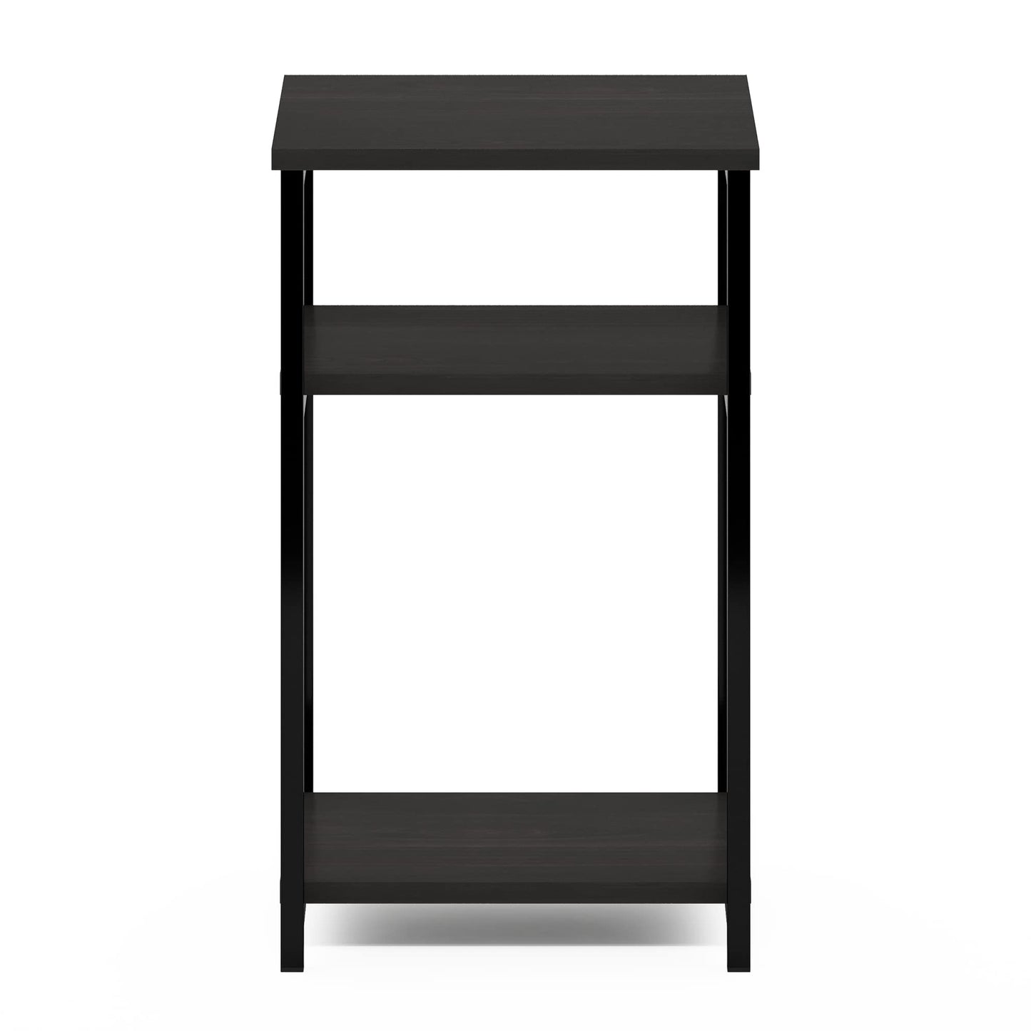 Furinno JUST Side Table, 3-Tier Metal Frame End Table with Open Shelf, Night Stand, Bedside Table, for Living Room, Bedroom, Espresso
