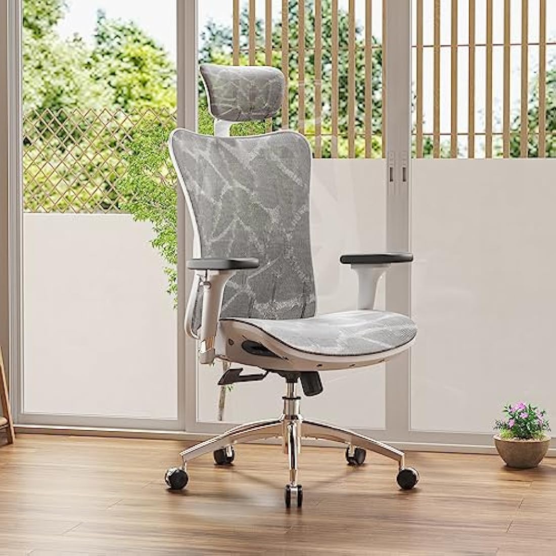 SIHOO Ergonomic Office Chair Mesh Desk Chair with Adjustable Lumbar Support 3D Armrests Breathable High Back Computer Chair (Light Gray)