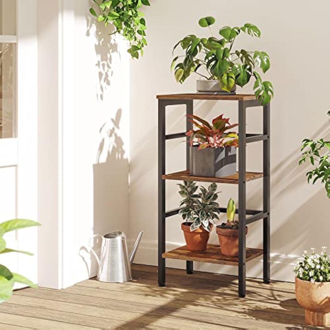 HOOBRO Tall Side Table, Record Player Stand, 3-Tier End Table, Plant Stand, 3-Layer Bookshelf, 40 x 30 x 80 cm, Industrial, for Living Room, Bedroom, Home Office, Kitchen, Rustic Brown EBF80CJ01