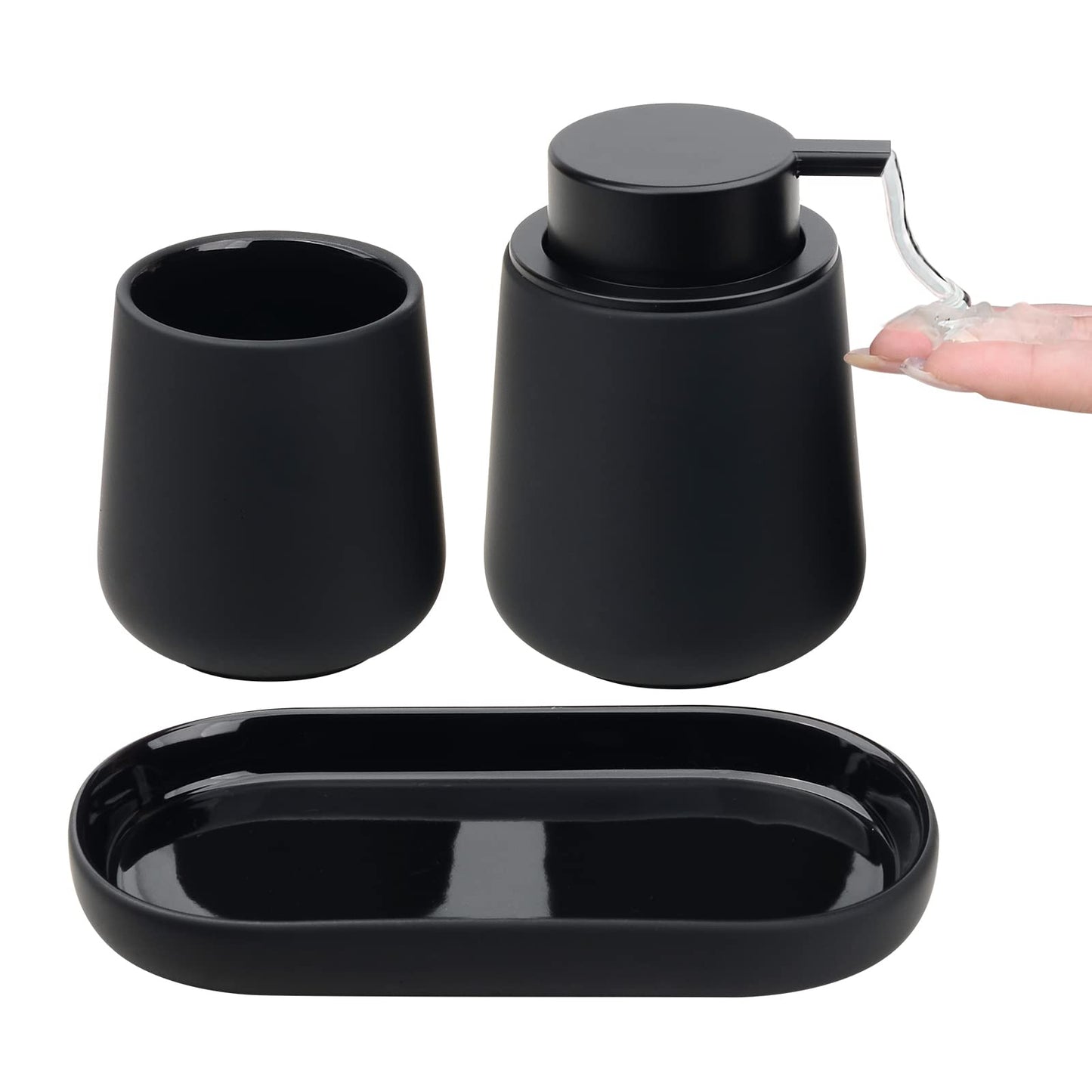 BosilunLife Black Bathroom Accessory Set - 3 pcs Ceramic Bathroom Soap Dispenser Set Farmhouse Bathroom Counter Decor Set Accessories