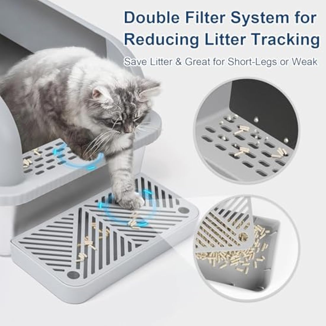 Suzzipaws Enclosed Stainless Steel Cat Litter Tray with Lid Extra Large Litter Box for Big Cats XL Metal Litter Pan Tray with High Wall Sides Enclosure, Non-Sticky, Anti-Leakage, Easy Cleaning