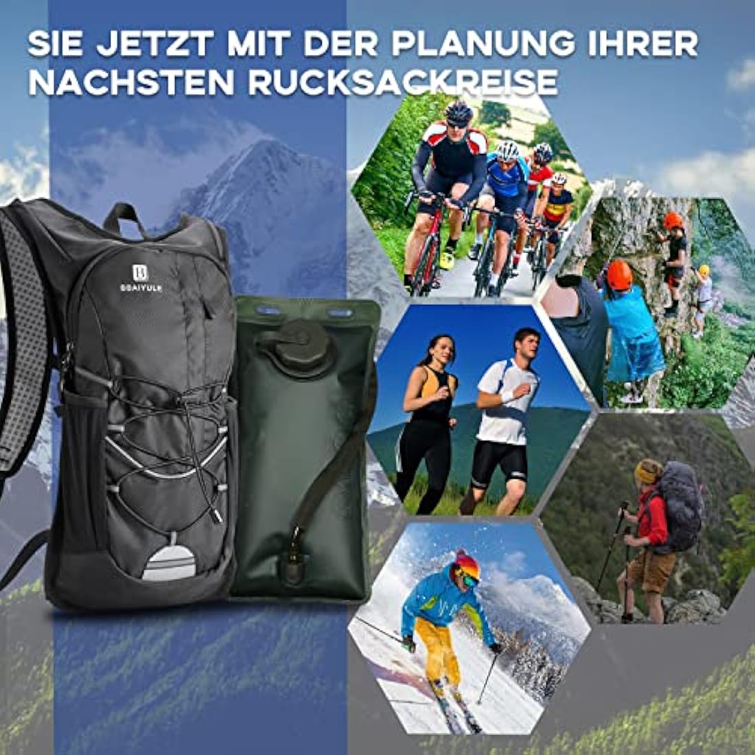 BBAIYULE® hydration backpack with hydration bladder 2L, BPA-free| Water backpack |cycling backpack with hydration system |running backpack ultra light 380g | biking,hiking,walking