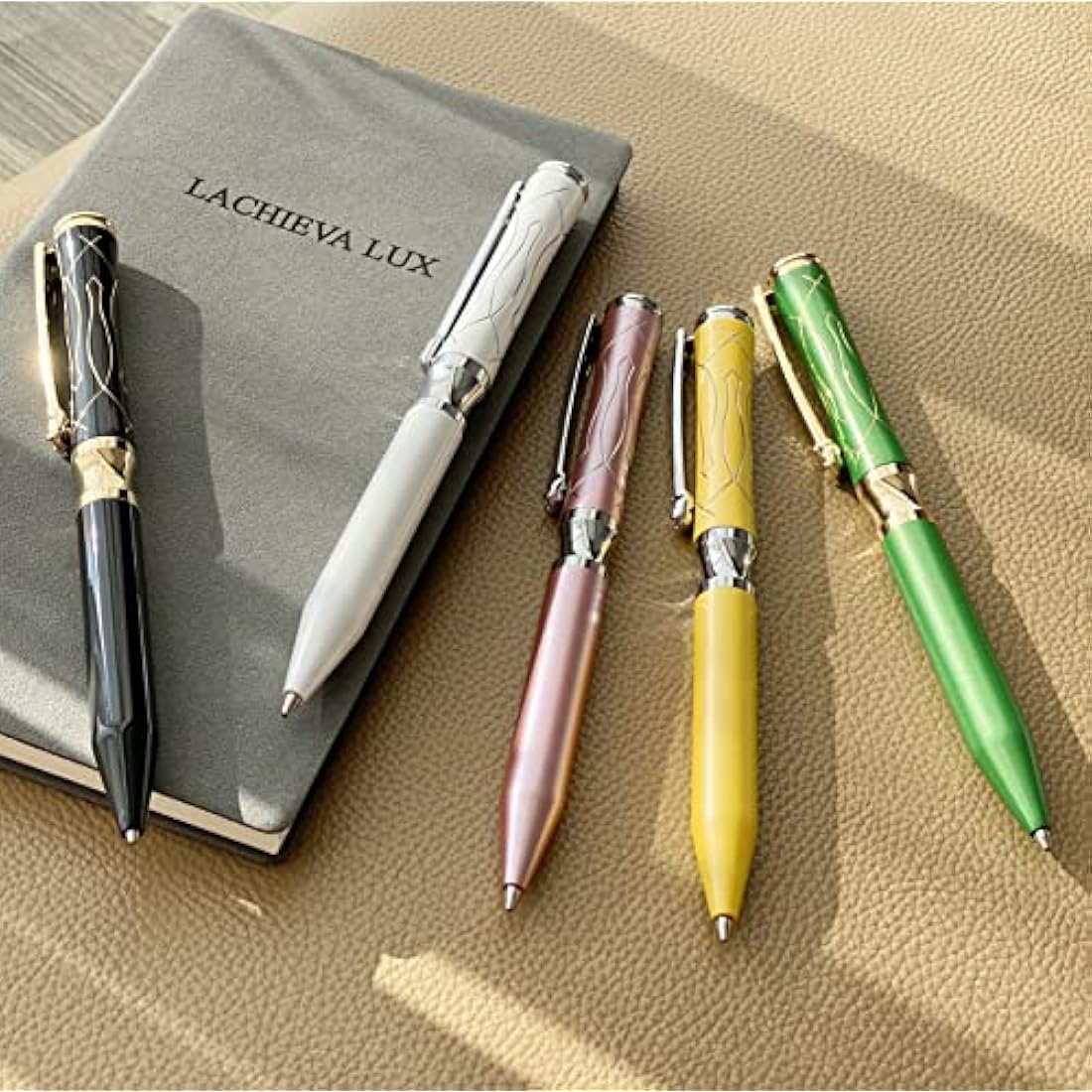 LACHIEVA LUX Pearl White Elegant Crystal Executive Metal Ballpoint Pen with German-made P900M Refills, Luxury and High end Writing Instruments for women-White
