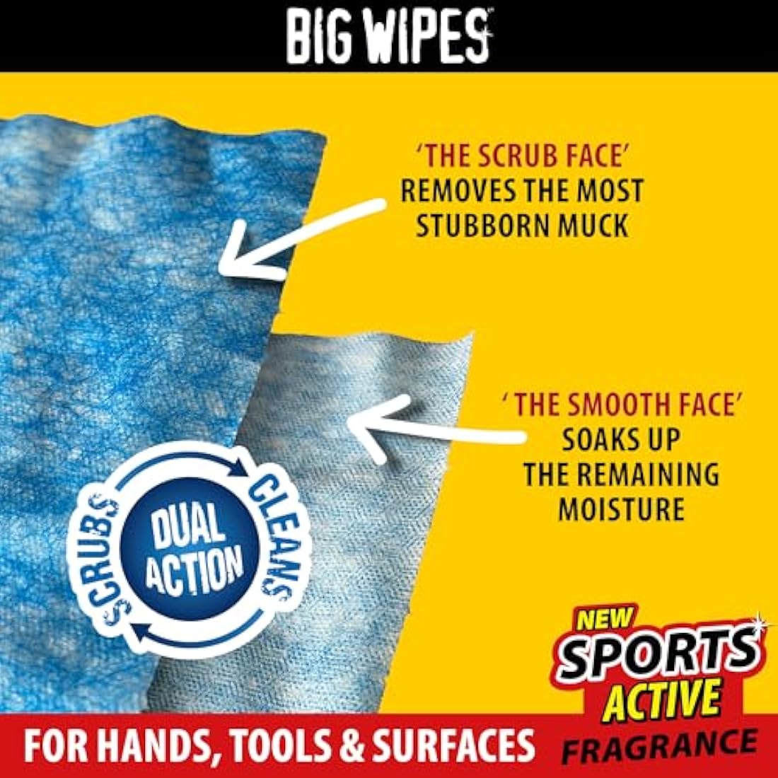 Big Wipes Heavy Duty Pro+ Hand Wipes in Dispenser Tub (x100) Textured Dual-Sided with Skincare. Ultra Efficient on Grime. Heavy Duty & Industrial Cleaning Products for Tradespeople
