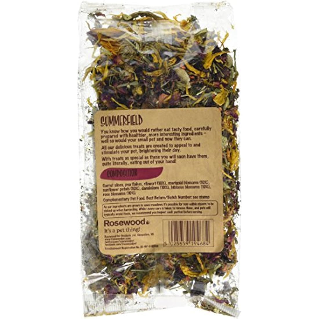 Rosewood Naturals Summerfield Salad, Small Animal Treat for Rabbits, Guinea Pigs, Chinchillas, Degus, Hamster and Gerbils, 100g