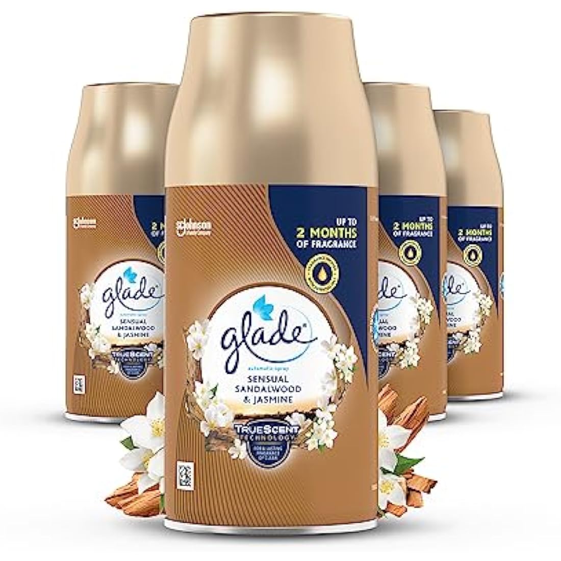 Glade Automatic Air Freshener Refills, Room Spray & Odour Eliminator, Sandalwood & Jasmine, Pack of 4 (4 x 269 ml)