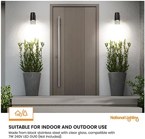 National Lighting PIR Outside Lights - Outdoor Security Lights - Matt Black Motion Sensor Presence Detector External Lantern Light - IP44 Rated 7W 240V LED GU10 Lamp (Not Included)