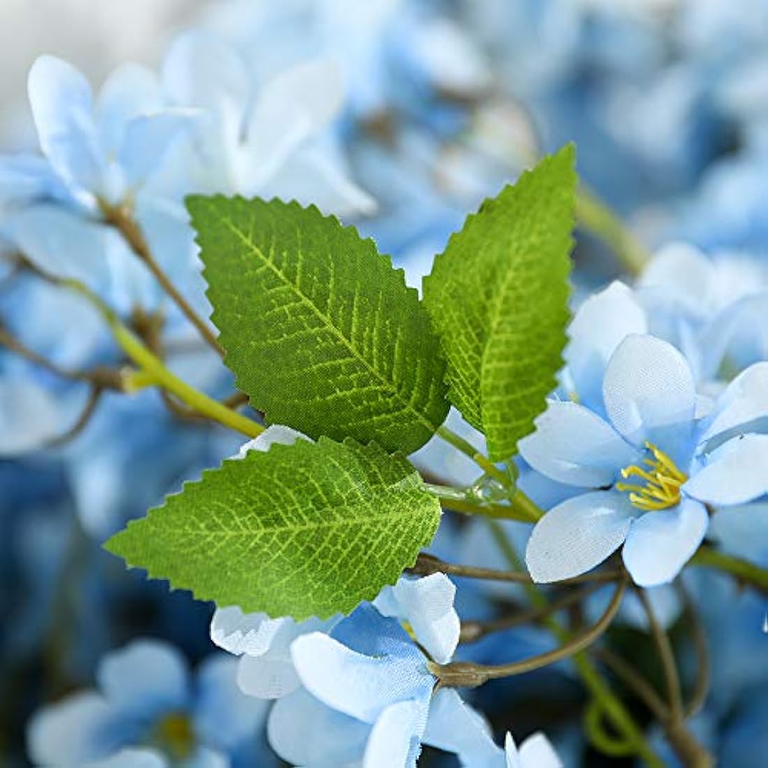 JUSTOYOU 2 x 5.7 ft Artificial Sakura Cherry Blossom Hanging Flowers Vine Fake Sakura Garland Home Garden Wedding Party Decoration (Blue)