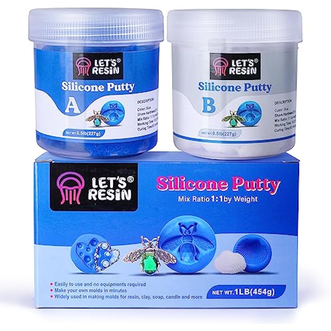 LET'S RESIN Silicone Putty, 1LB/454g Silicone Mould Making Kit, Strong & Flexible, Easy 1:1 Mixing Ratio for Reusable Silicone Moulds, Casting, Resin, Soap & Candle Making