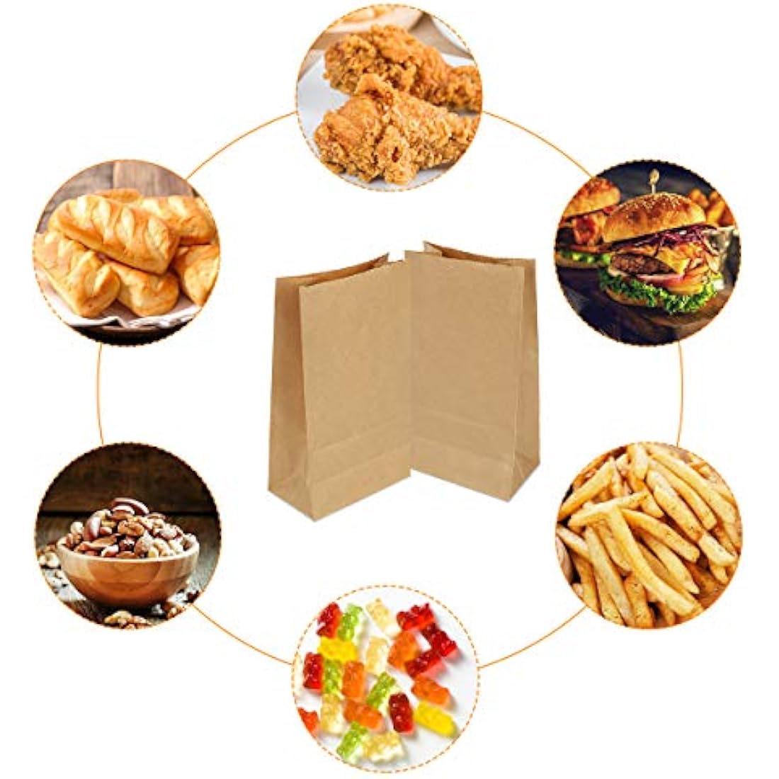 Gaoyong 100 Pieces Brown Paper Bags ,Gift Bags with 100% Pure Kraft Paper for Grocery, Snack, Lunch, Birthday, Xmas Party Supplier and Wedding