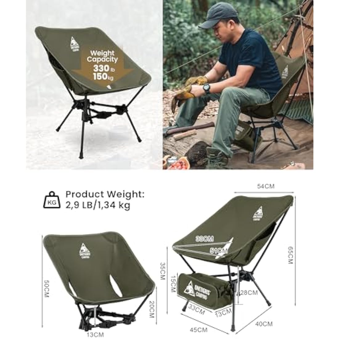 OneTigris Tigerblade Camping Chair, Lightweight Folding Backpacking Hiking, Compact Portable 330 lbs Capacity