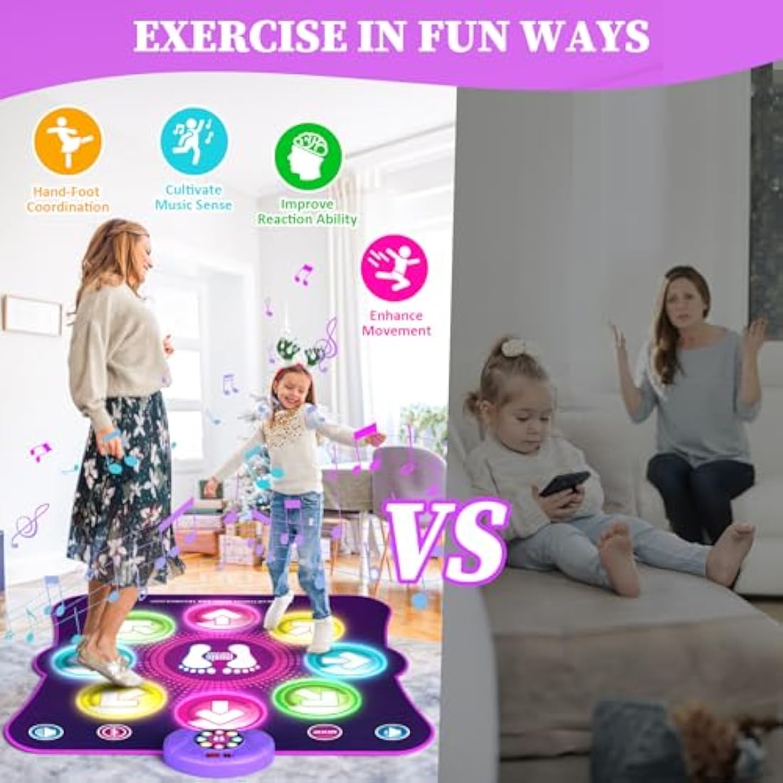 LEAPRCSTORE Light Up Dance Mat for Girls, Rechargeable Dance Pad Toys Gifts for 3 4 5 6 7 8 9 10+ Year Old Kids, Music Dance Play Mat with 6 Game Modes & Wireless Bluetooth, Christmas Birthday Gifts