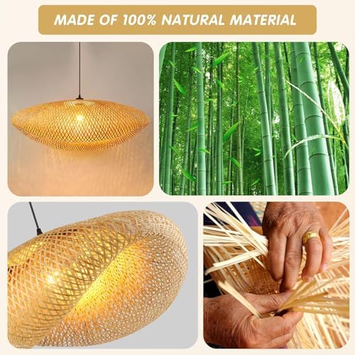 Schindora Creativity Hanging Lights,Handwoven Hat Bamboo Light Shade Retro Ceiling Pendant Light 100Cm Vintage Ceiling Lights for Kitchen Dining Room Living Room Restaurant,Light Straw