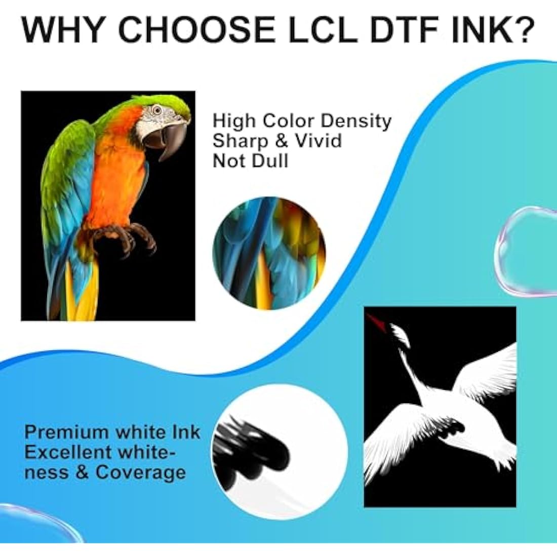 LCL 1500ML Premium DTF Ink Refill for Inkjet Printers Heat Transfer Film Printing (250ml x 6 CMYK 2Wh) Replacement for Epson L800L1800 L805 R1390 4720 I3200 XP600 DX7 DX5 5113 1430 TX800P400 P408 P640