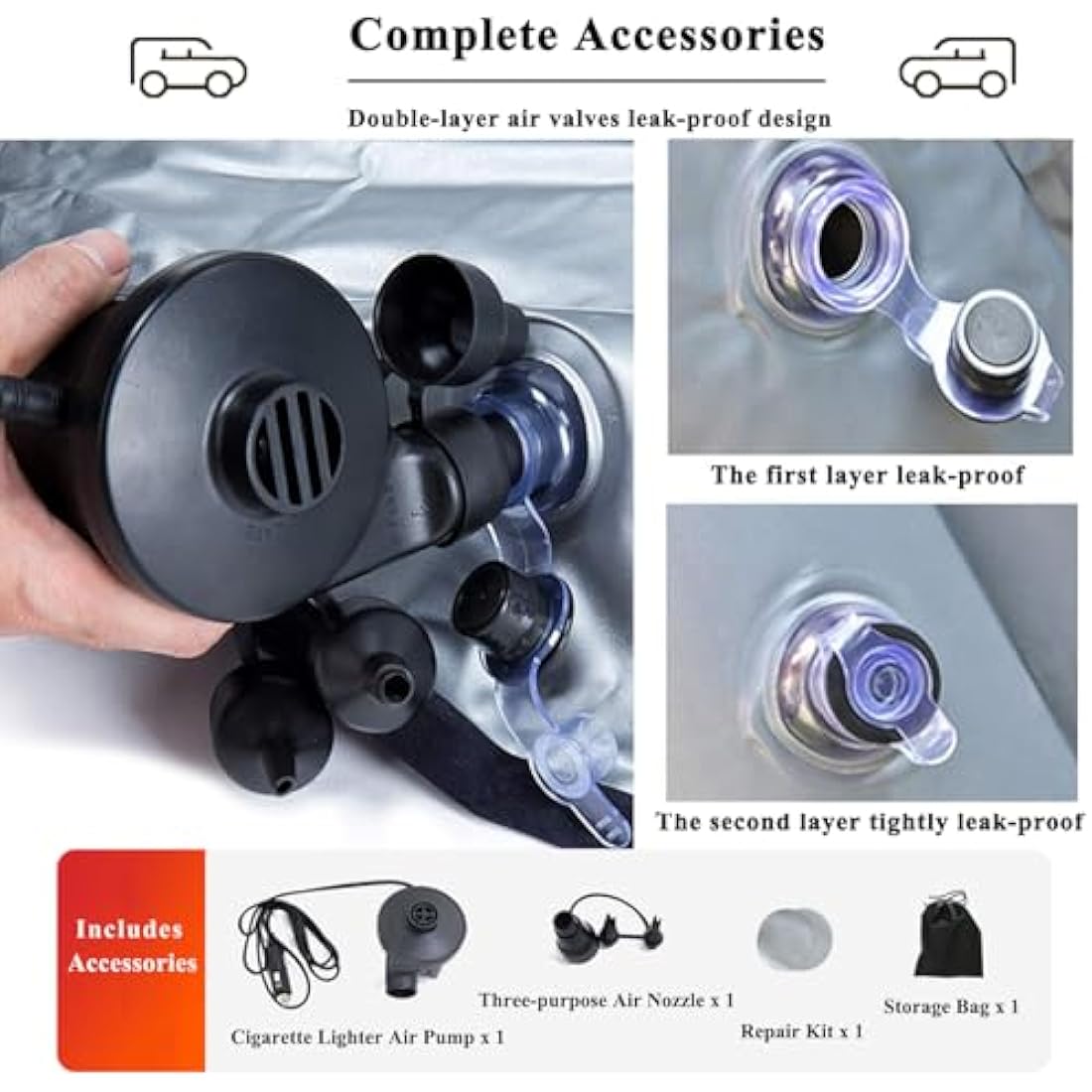 MEIRRAI Car Mattress, Inflatable Car Bed for Back of Cars, Gap Filler Air Mattress, Rear Seat Widening for SUV/MVP/Saloons, Travel Inflatable Gap Pad, Camping Bed with Air Pump for Travel Camping