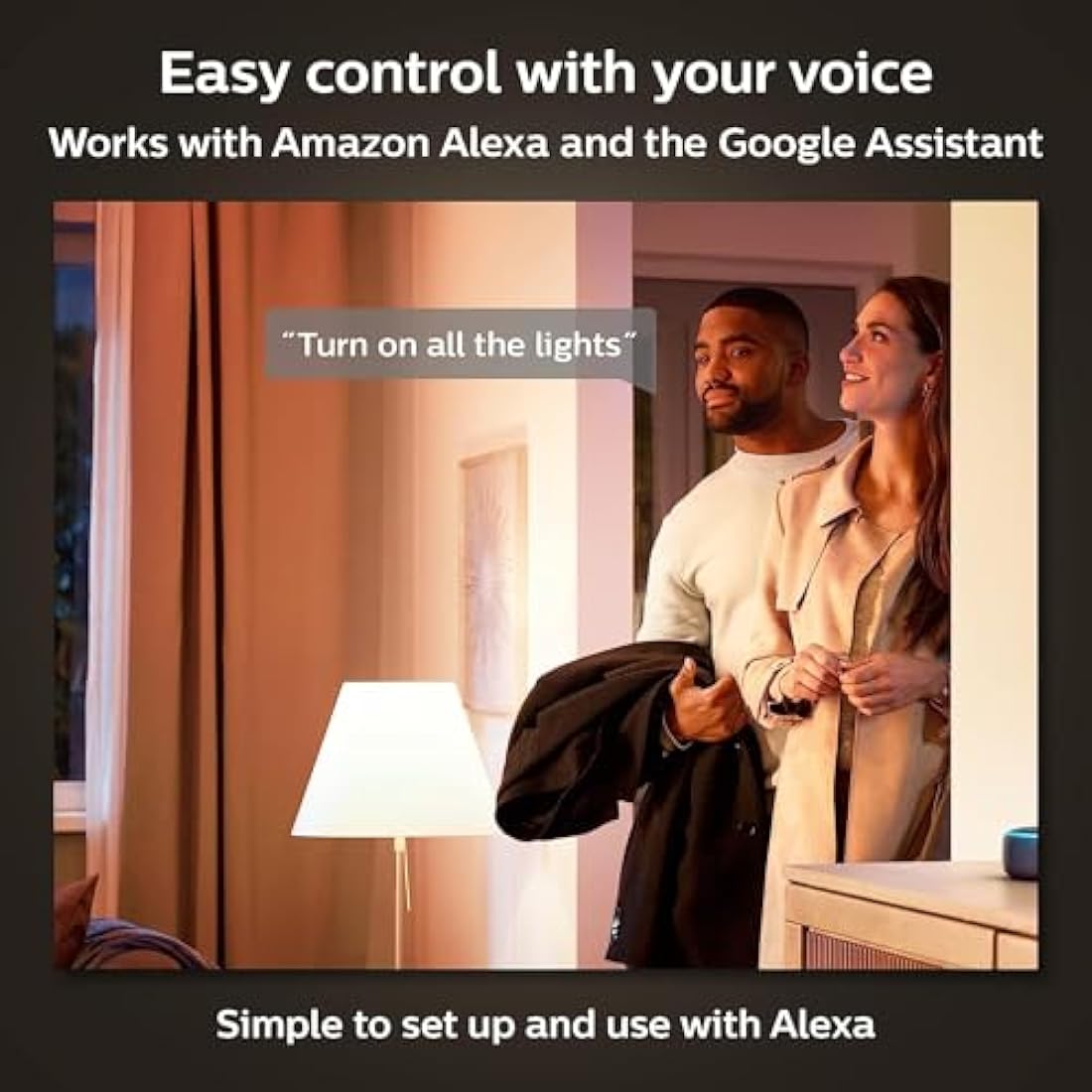 Philips Hue White Smart Bulb LED 4 Pack [E27 Edison Screw] - 800 Lumens (60W Equivalent). Works with Alexa, Google Assistant and Apple Homekit
