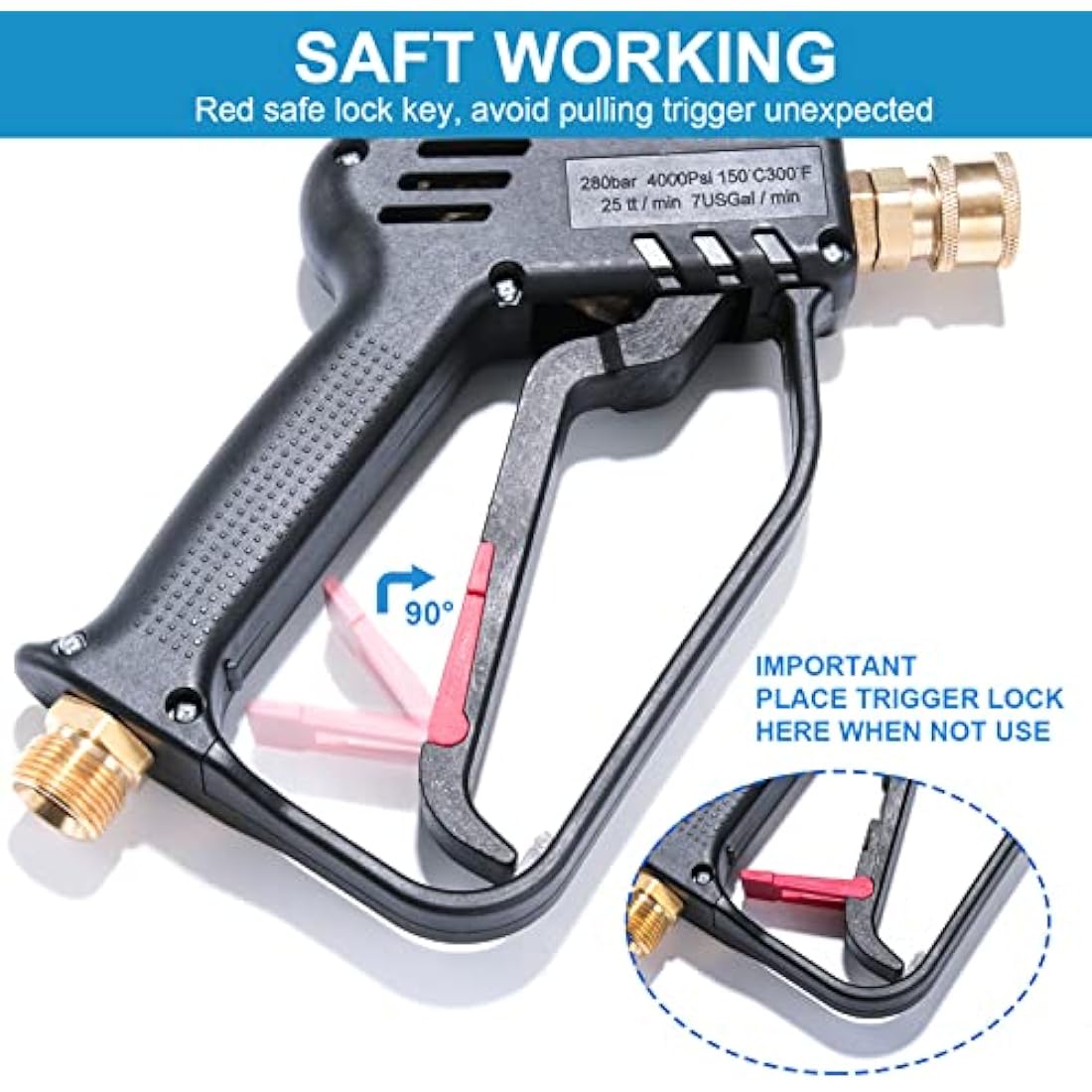 YUET High Pressure Washer Gun Handle with 5 Water Nozzle Tips,Water Wash Cleaner for Car Cleaning Kit(M22 14MM Fitting Hose Connector & 1/4" Karcher Kärcher Quick Connector) Power Wand 4350 PSI