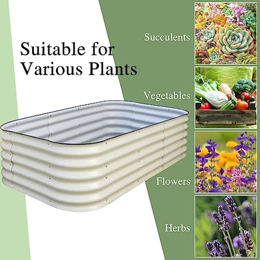 Byhagern Raised Garden Beds Outdoor, Anti-Rust Coating Planter Box with Safety Edging, Raised Garden Beds for Vegetables, Flowers, Herbs (Beige)……