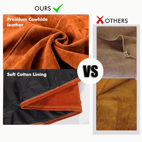 Leather Welding Work Apron - Heat Resistant & Flame Resistant Bib Apron, Flame Retardant Heavy Duty BBQ, Adjustable One Size Fit Most