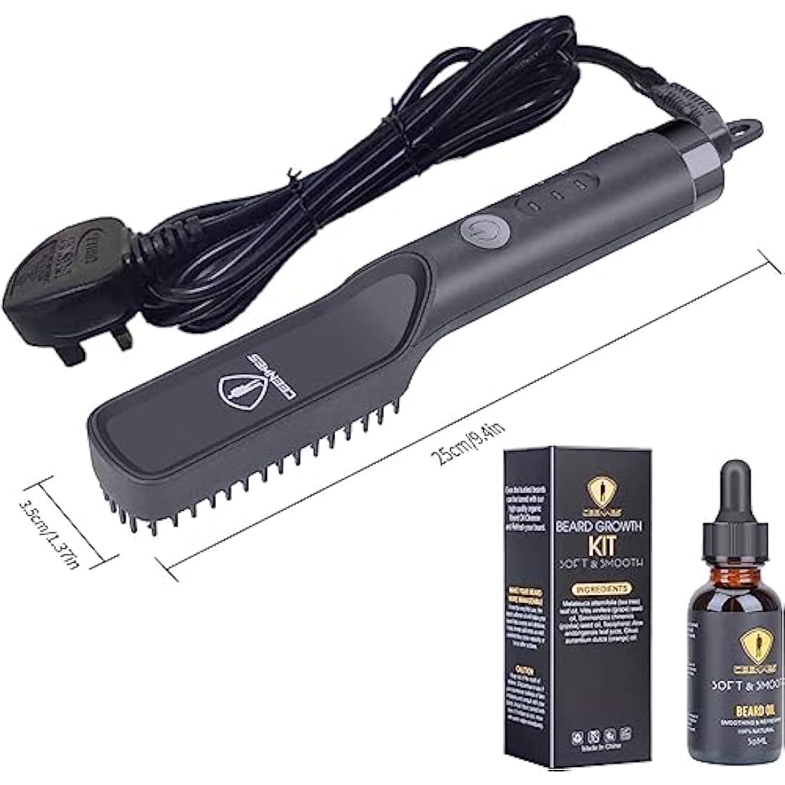 Ceenwes 3 in 1 Professional Beard Straightener with Beard Oil & Balm, Portable Hair Straightener Brush for Men & Women