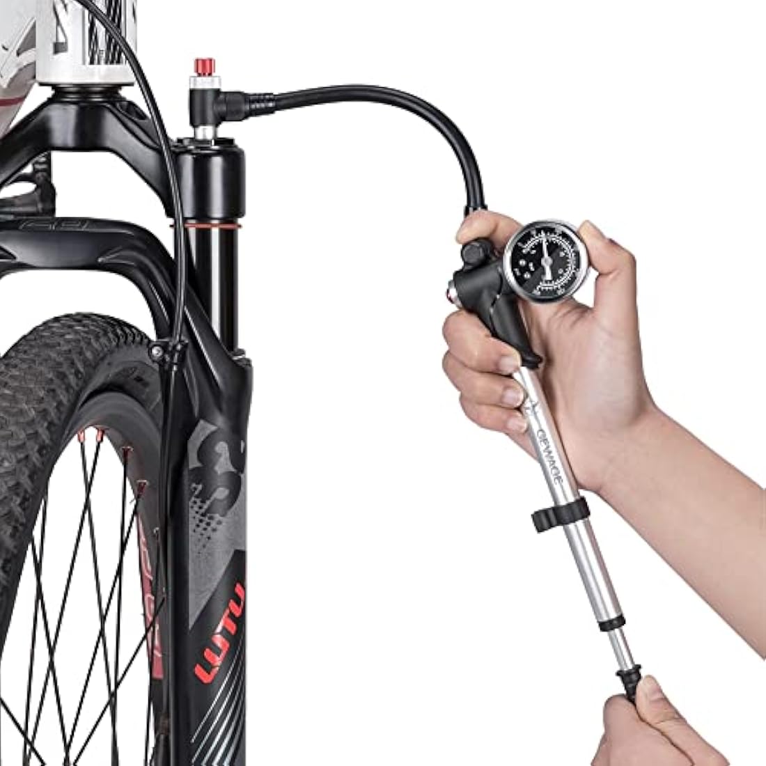 GEWAGE High Pressure Shock Pump (Max 300 PSI), 2-in-1 Bicycle Fork Pump/Bicycle Tyre Pump for MTB, Road Bike Fork and Rear Suspension, Portable Mini Pump with Bleed Button
