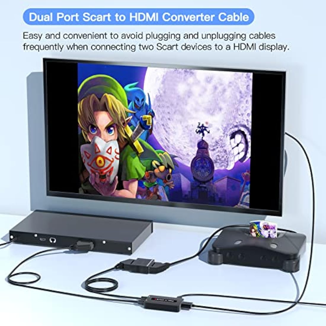 Kirolle Scart to HDMI Converter with Adapter + Cables, Supports 4:3 and 16:9 HDMI Output Switch for N64/Wii/PS2/Xbox/Sky/DVD/STB