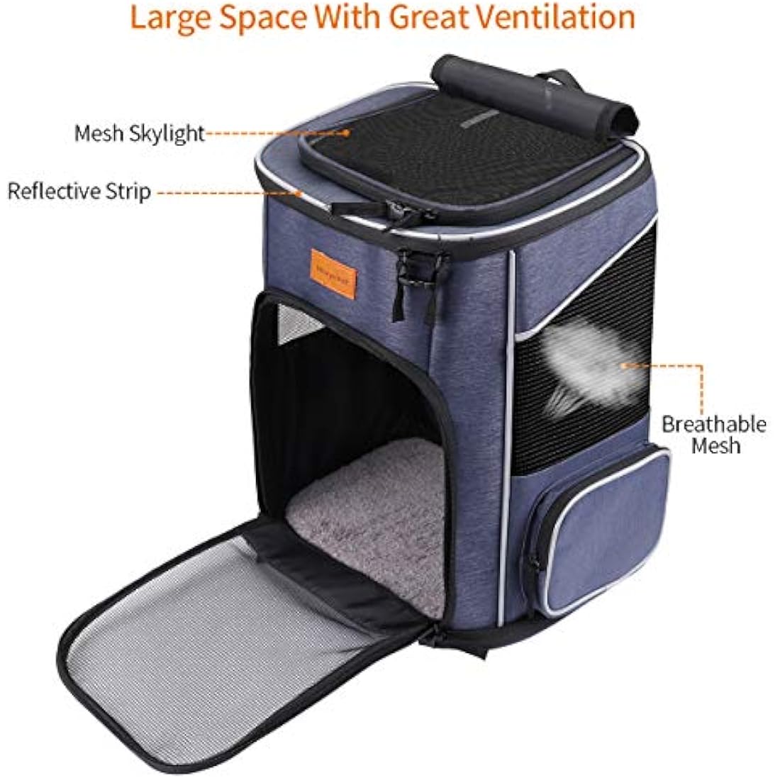 Morpilot® Cat Carrier Backpack, Foldable Pet Carrier Backpack for Cats and Small Dogs, Dog Backpack Carrier with Ventilated Design Inner Safety Strap, Puppy Carrier Bag for Travel Camping Hiking Blue