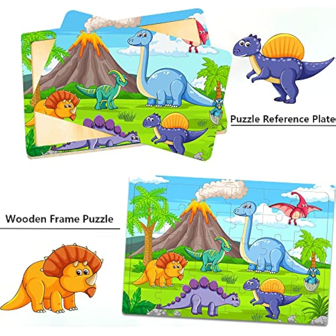 Wooden Jigsaw Puzzles for Kids 3-6 Year Olds -Space Dinosaur Animals 30 Piece Puzzle Toys -Toddler Children Learning Educational Puzzle Toys for Set for Kids 3 4 5 6 Year Old(4 Puzzles)