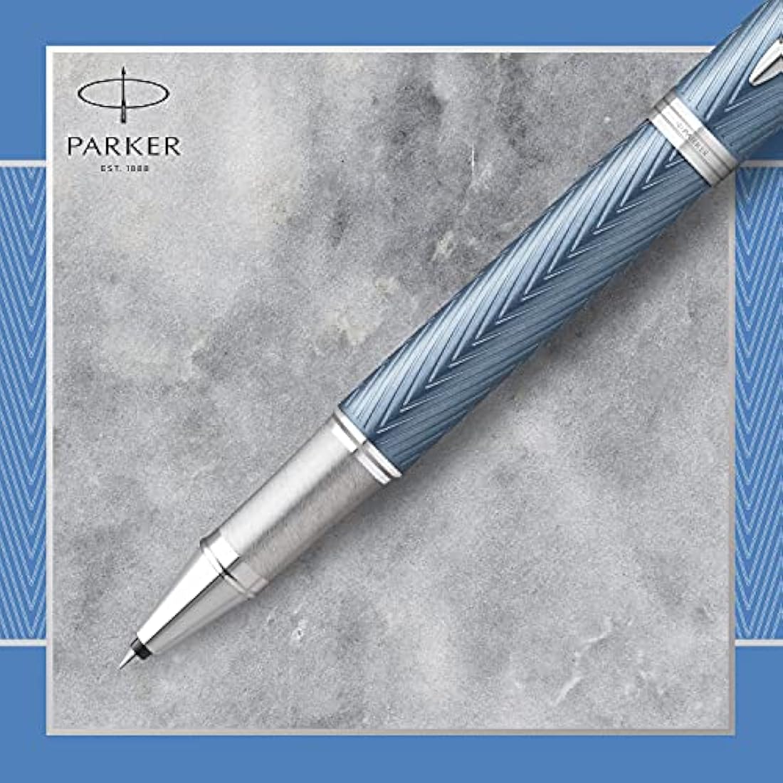 Parker IM Rollerball Pen | Premium Blue Grey with Chrome Trim | Fine Point with Black Ink Refill | Gift Box