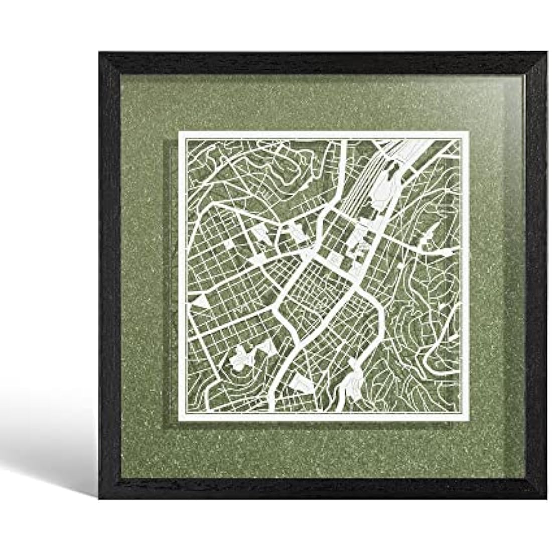 O3 DESIGN STUDIO Stuttgart Paper Cut Map framed, White map, Black frame, 9x9 inches, Gift Boxed, 4 background color, self-changing, Paper Art
