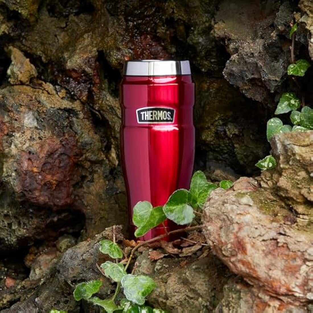 Thermos Stainless King Travel Tumbler & Multi- Purpose Flask- 470ml Insulated Hot & Cold Water Bottle for Daily Commute & Weekend Adventures - Sleek Design in Red, 5-Year Durability