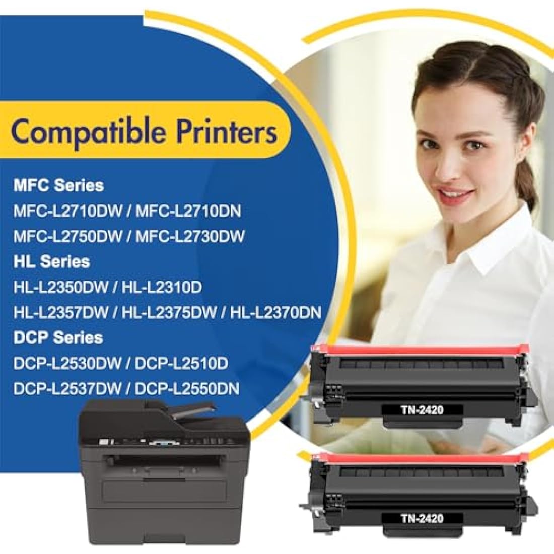 TN2420 Toner Cartridge for Brother HL-L2350DW Toner TN-2420 TN2410 TN-2410 MFC-L2710DW MFC-L2710DN HL L2350DW HL-L2310D DCP-L2530DW MFC-L2750DW DCP-L2510D MFC-L2730DW DCP-L2550DN HL-L2375DW Ink 2-Pack