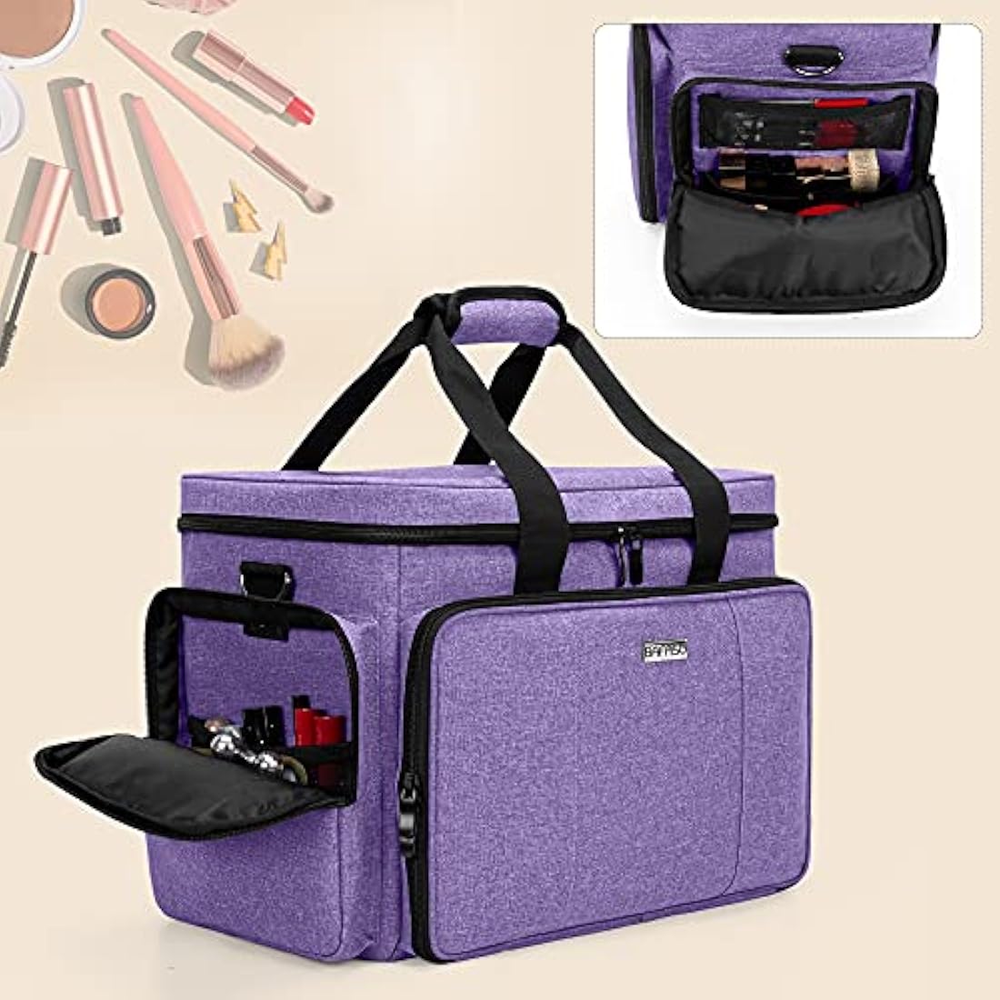 BAFASO Large Makeup Bag Cosmetic Bag with Removable Dividers, Travel Makeup Case Holds Cosmetics, Purple