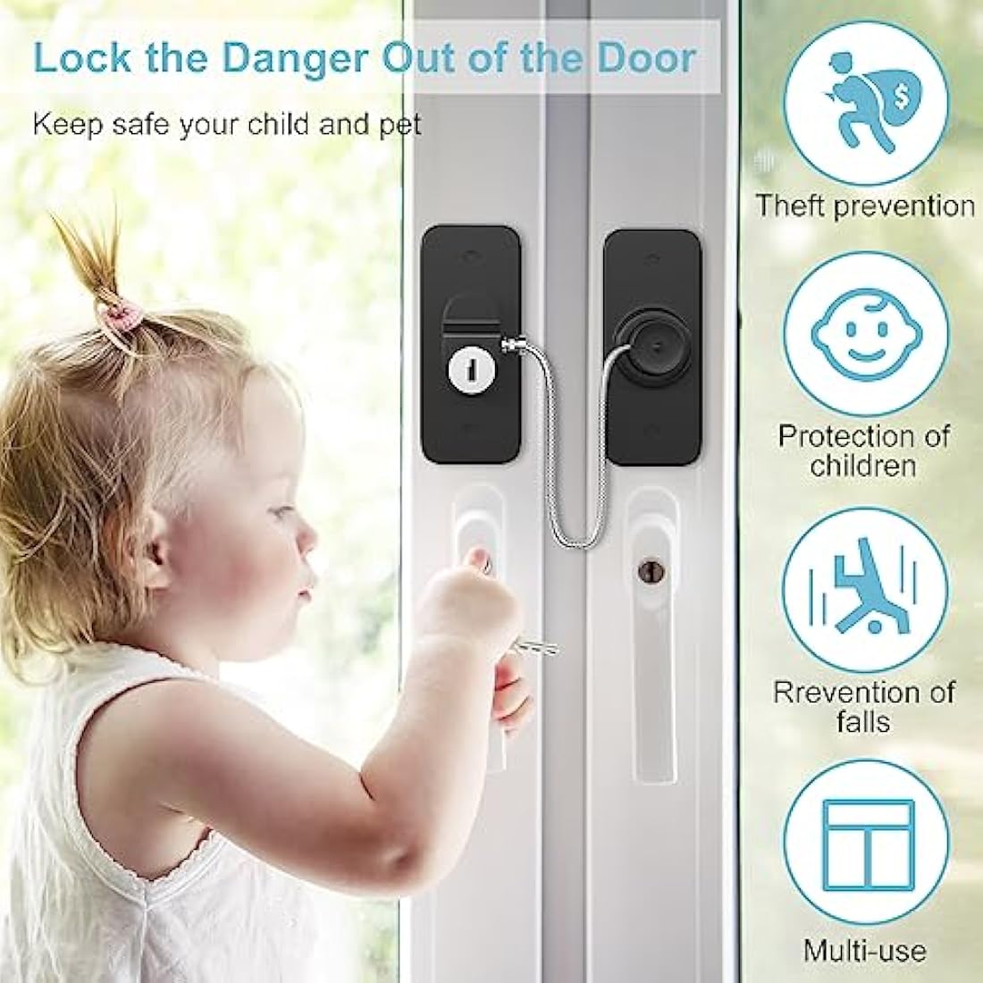 Window Safety Lock Black AOSITE 2 Packs Versatile Window Restrictor Self Adhesive for UPVC No Drilling Window Locks, Refrigerator Lock with Key Child Pet Child Safety Cable Lock for Childproof