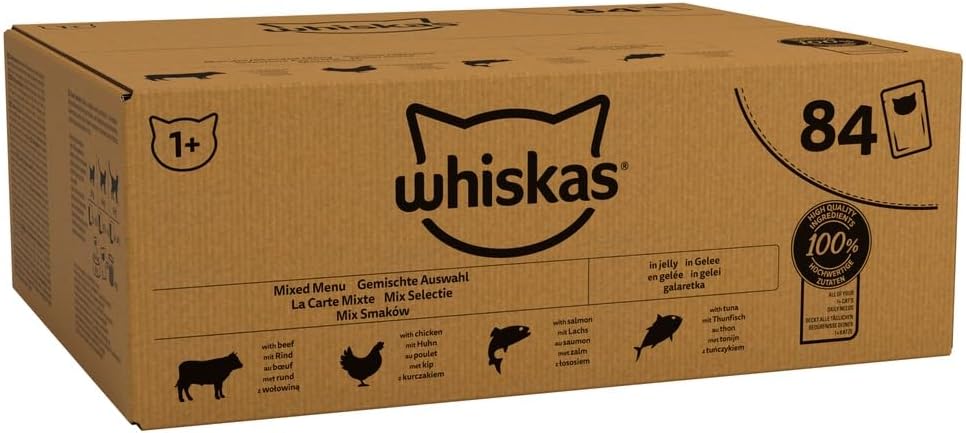 1 plus Adult Mixed Selection in Jelly 84 Pouches, Adult Wet Cat Food, Megapack (84 x 85 g)