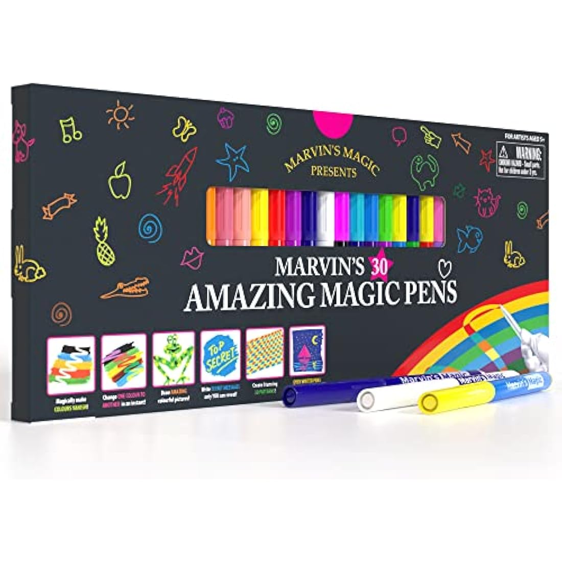 Marvin's Magic - Amazing Magic Pens - Colour Changing Magic Colouring Pens Set - Create 3D Lettering or Write Secret Messages - Magical Art Supplies (30 Markers)