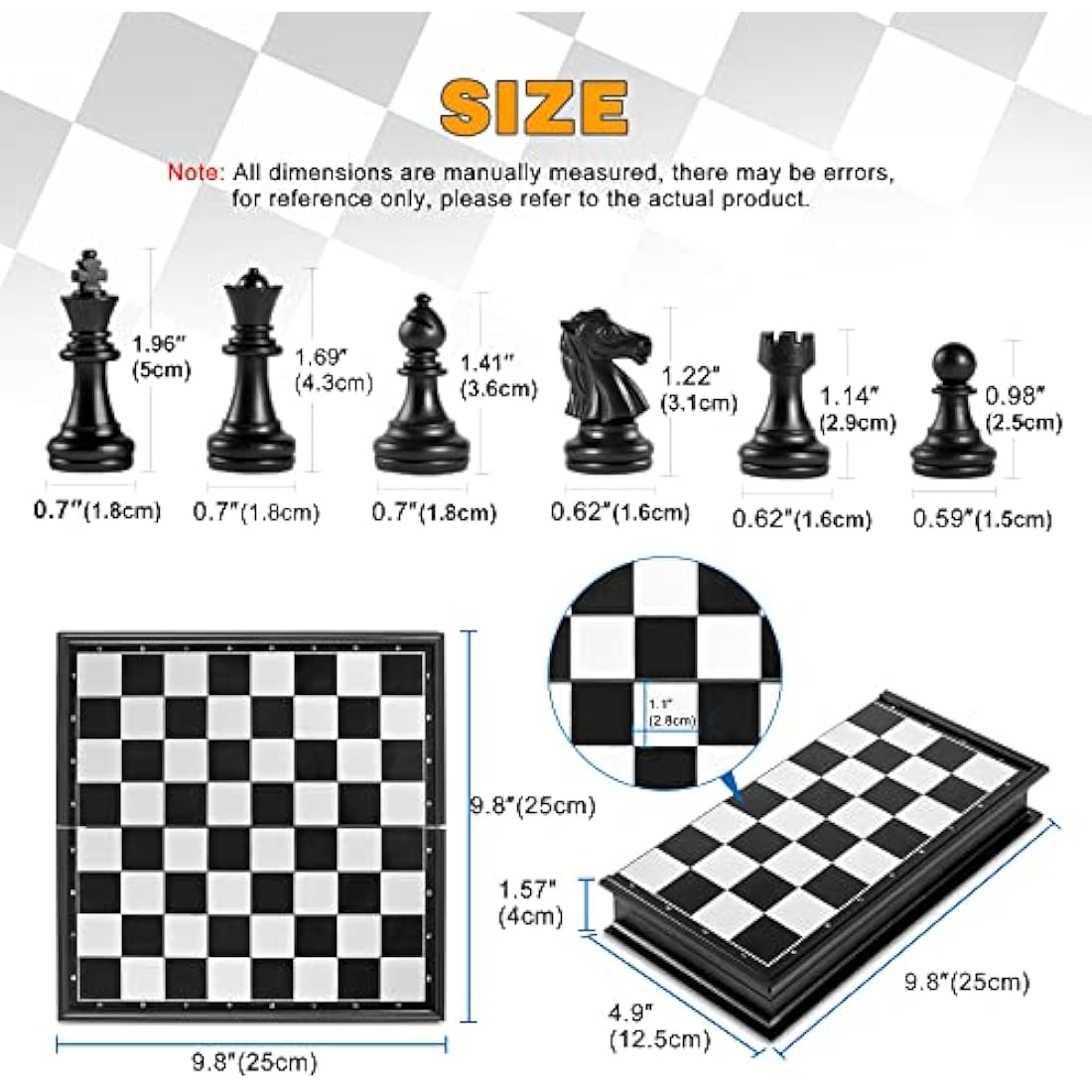 Snocyo Chess Set, Folding Chess Board, Magnetic Chess Pieces, Travel Chess Games Toys for Kids Adults, Portable Chess Board Set, Educational Board Games Gifts (Black/White)