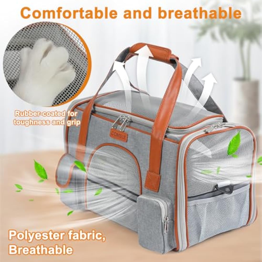 COMSLE Pet Carrier Bag Large for Cat Dogs up to 8kg, Airline Approved Portable Dog Travel Bag Suitable for Long and Short Trips with 5 Sides Breathable Mesh, Soft Removable Mat and Shoulder Strap