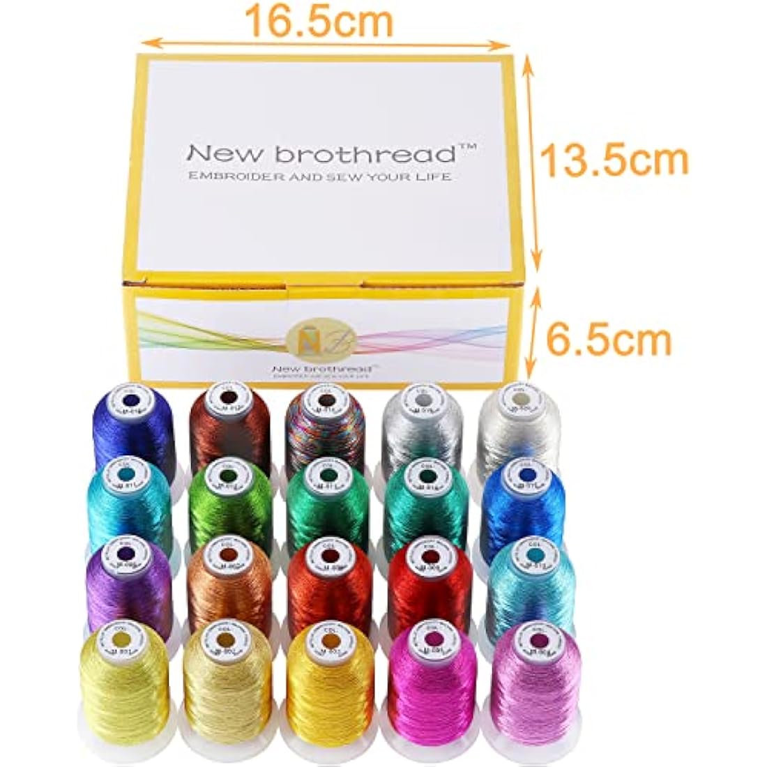 New brothread 20 Assorted Colours Metallic Machine Embroidery Thread Kit 500M Each Spool for Computerized Embroidery and Decorative Sewing