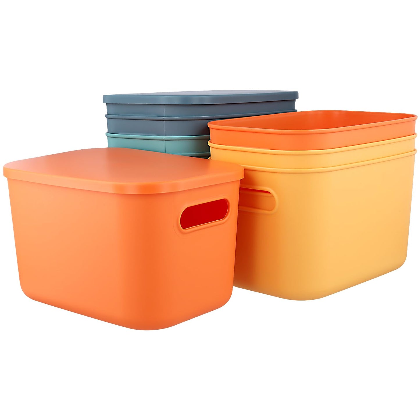 ZEONHEI 8 PCS Coloured Storage Boxes With Lids, Stackable Plastic Storage Baskets, Practical Bathroom Storage Containers for Living Room, Kitchen
