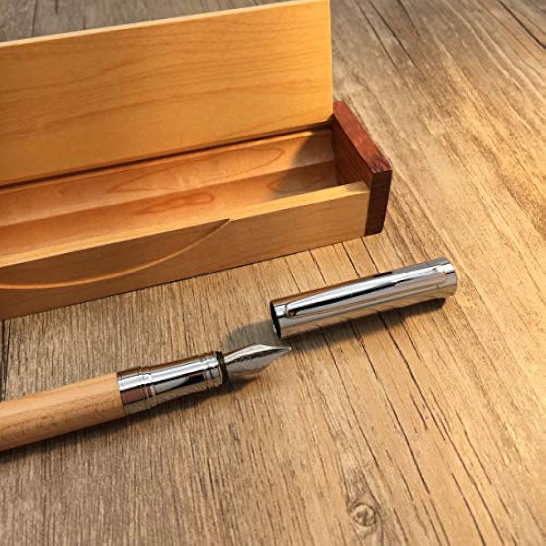 LACHIEVA Luxury Maple Fountain Pen, Elegant Pen with German-made Finb Nib, Converter, Cartridges. Nice Wood Pen Set for Men & Women. Professional, Executive, Office Gift
