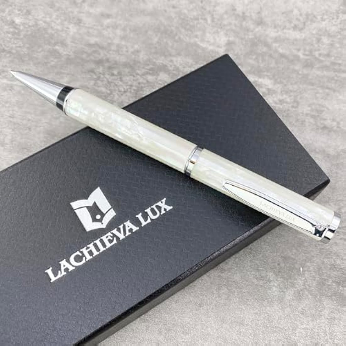 LACHIEVA Luxury Mother of Pearl Metal Ballpoint Pen with German-made P900M Refill, Best and Nice Gift for Writing, Men & Women (White Shell)