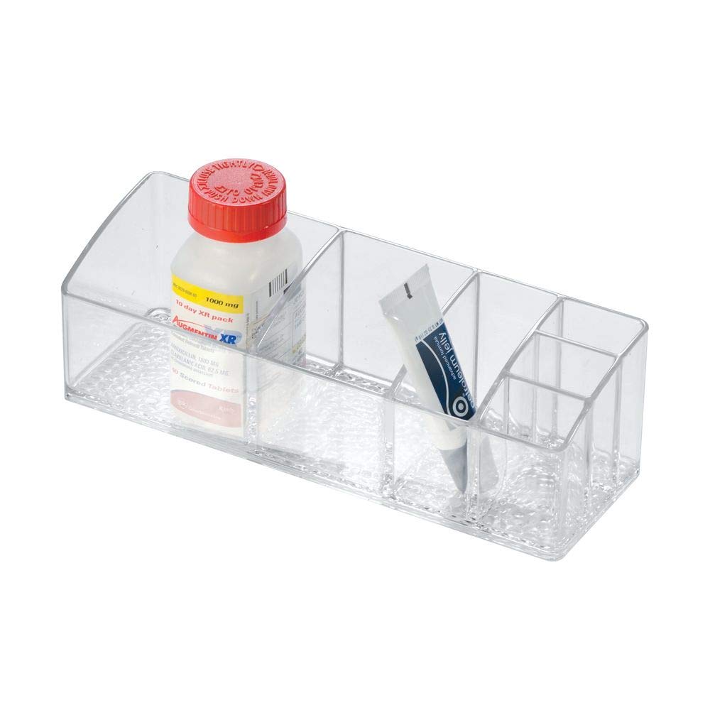 iDesign 42730ES Med+ Medicine Box, Plastic Bathroom Storage Container for Medical Supplies with Six Compartments, Clear, 9" x 3" x 2"