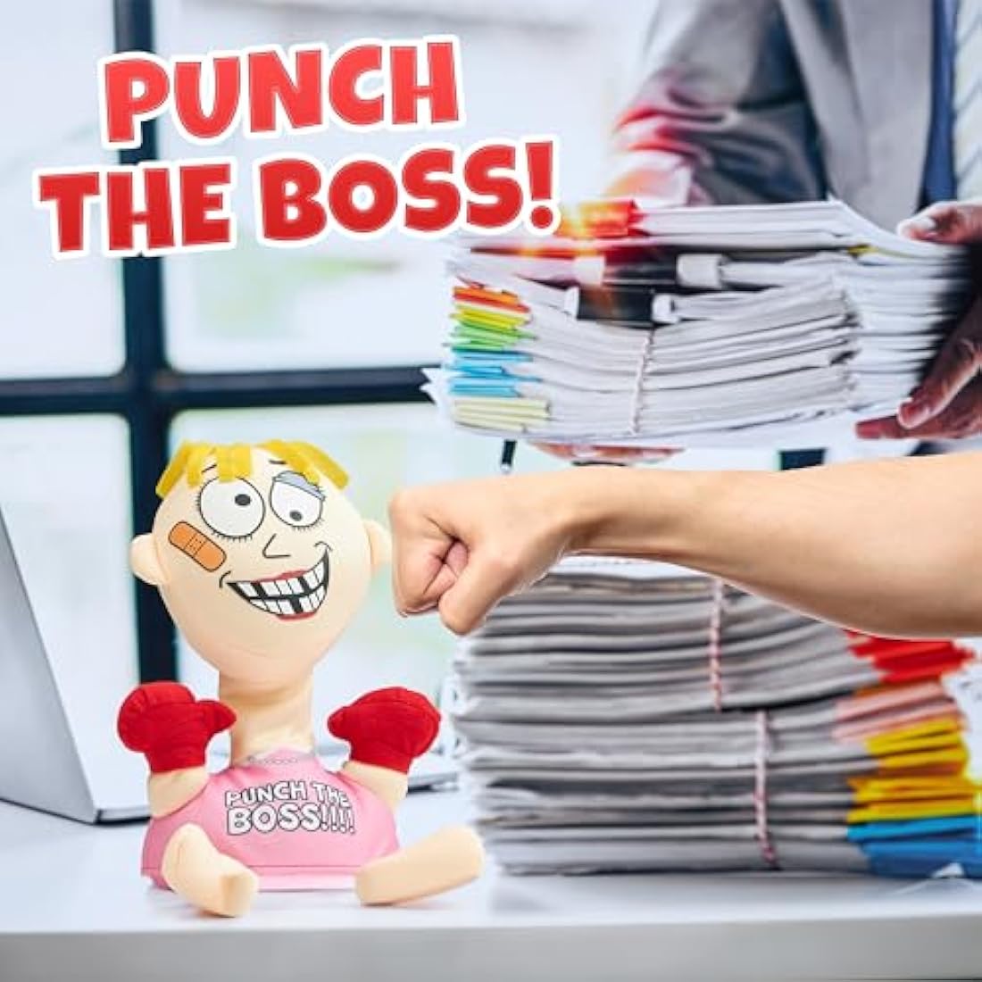 Stress Relief Toys for Adults - Punch The Boss Stress Toy Anger Relief Anti Stress Office Desk Punch Bag Coworker Secret Santa - Funny Gifts (Pink)