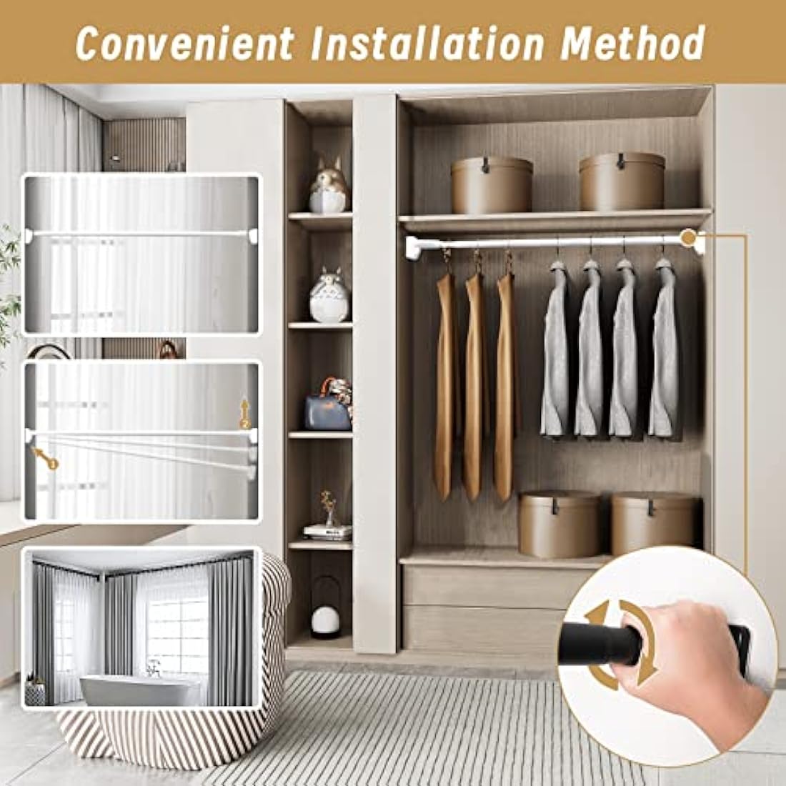Heavy Duty Tension Pole - 33mm Steel Clothes Rail & Curtain Rod 110-200cm, No Drill Telescopic Pole, Supports 80kg,Multi-Purpose for Drying, Hanging, Bathroom, Kitchen, Wardrobe