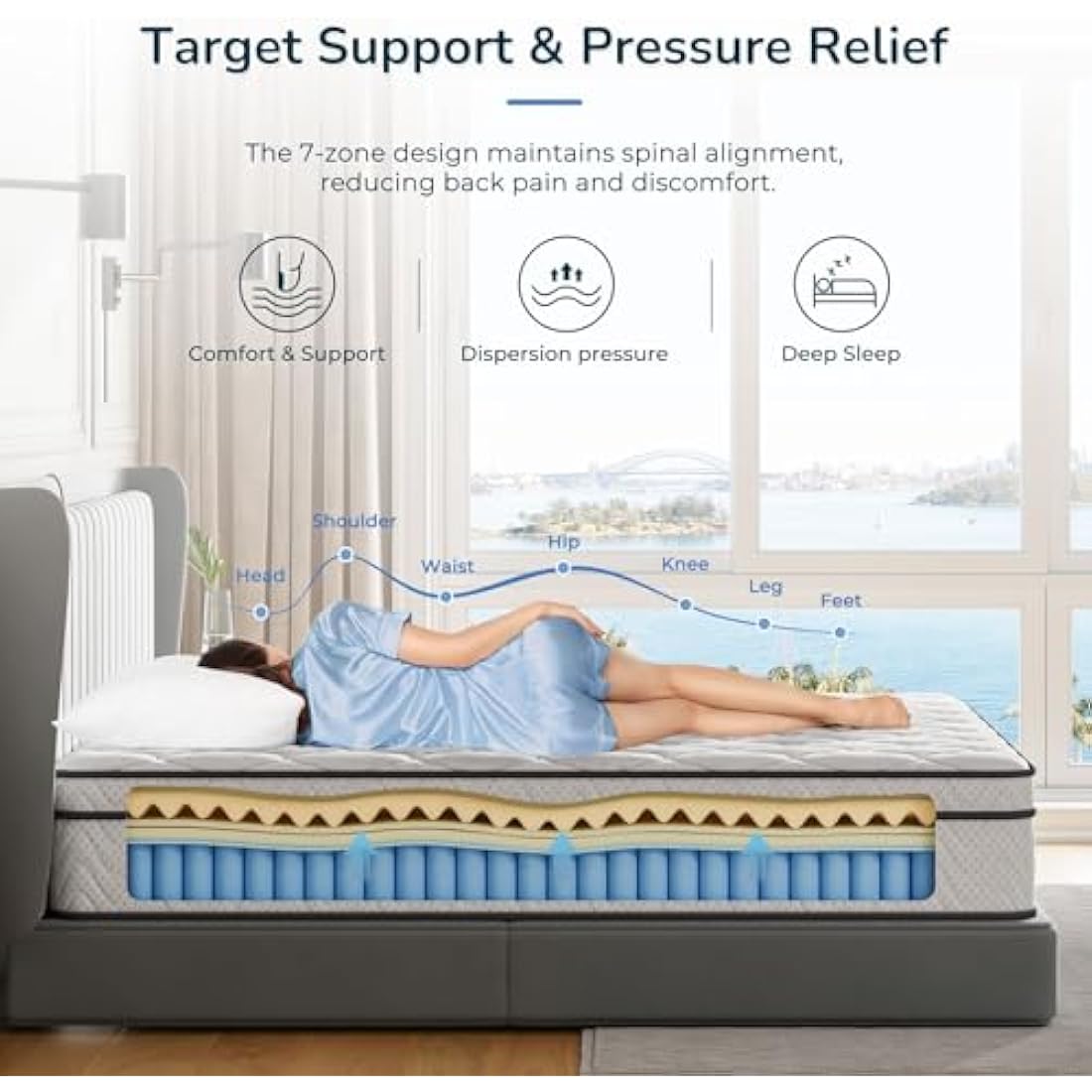 Vesgantti Small Single Mattress 75 x 190cm, 10.3 Inch Hybrid Mattress with Breathable Foam and Individually Pocket Spring - Medium Firm, Classic Box Top Collection