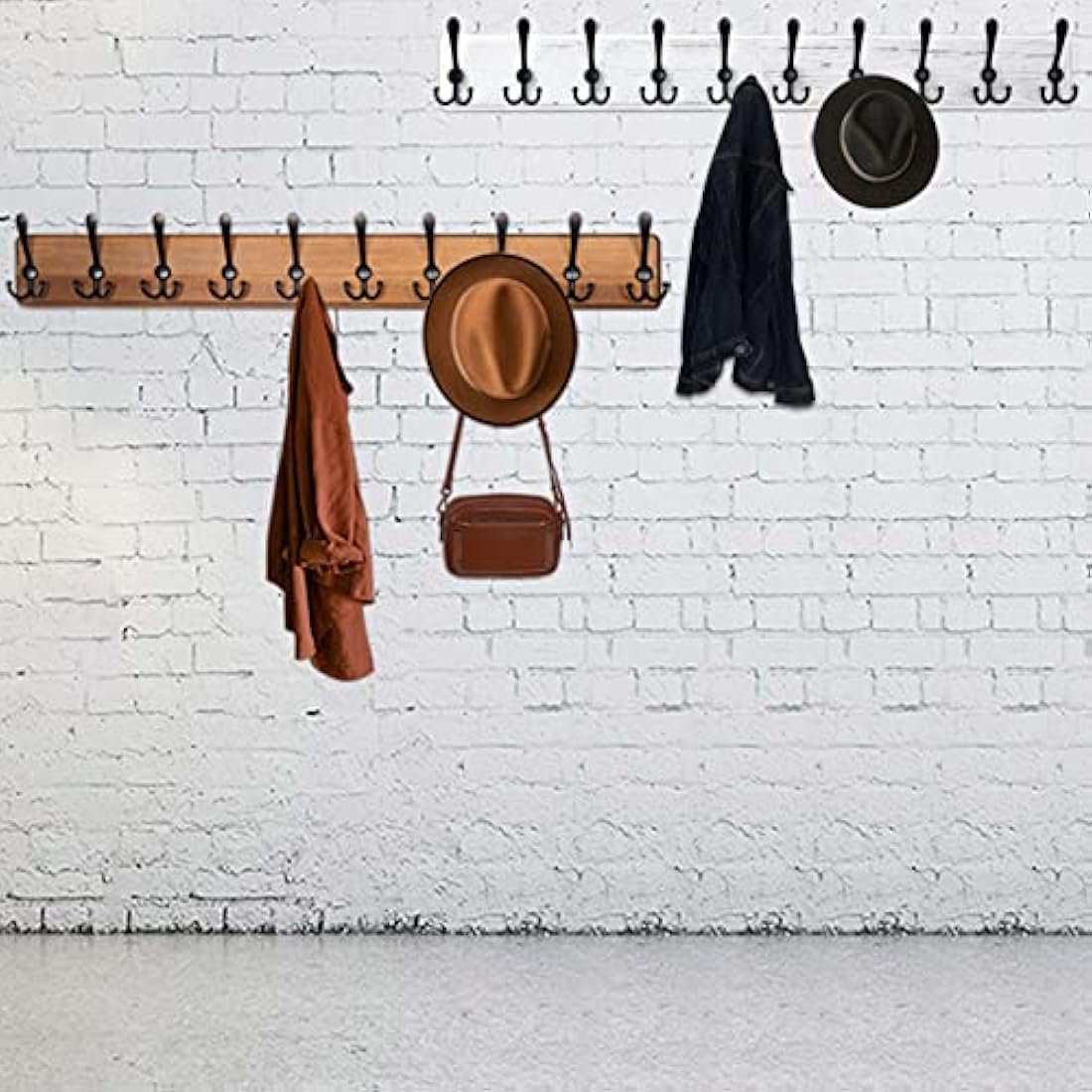 WEBI Coat Rack Wall Mounted,98cm Long,Wood Coat Hooks Wall Mounted,Coat Hanger Wall,Hook Rack Rail,10 Triple Hooks for Hanging Coats,Clothes,Jacket,Hats,Rustic Brown